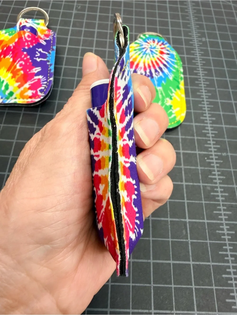 NWOT SET OF 4 Tie Dye Lip Balm Keychain Holders, Christmas stocking stuffer